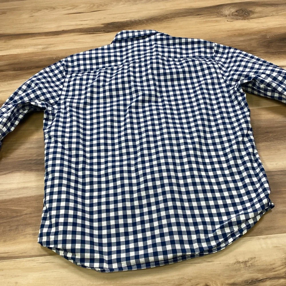 Banana Republic Shirt Mens Large Gingham Organic Cotton Untucked Fit Navy Blue
